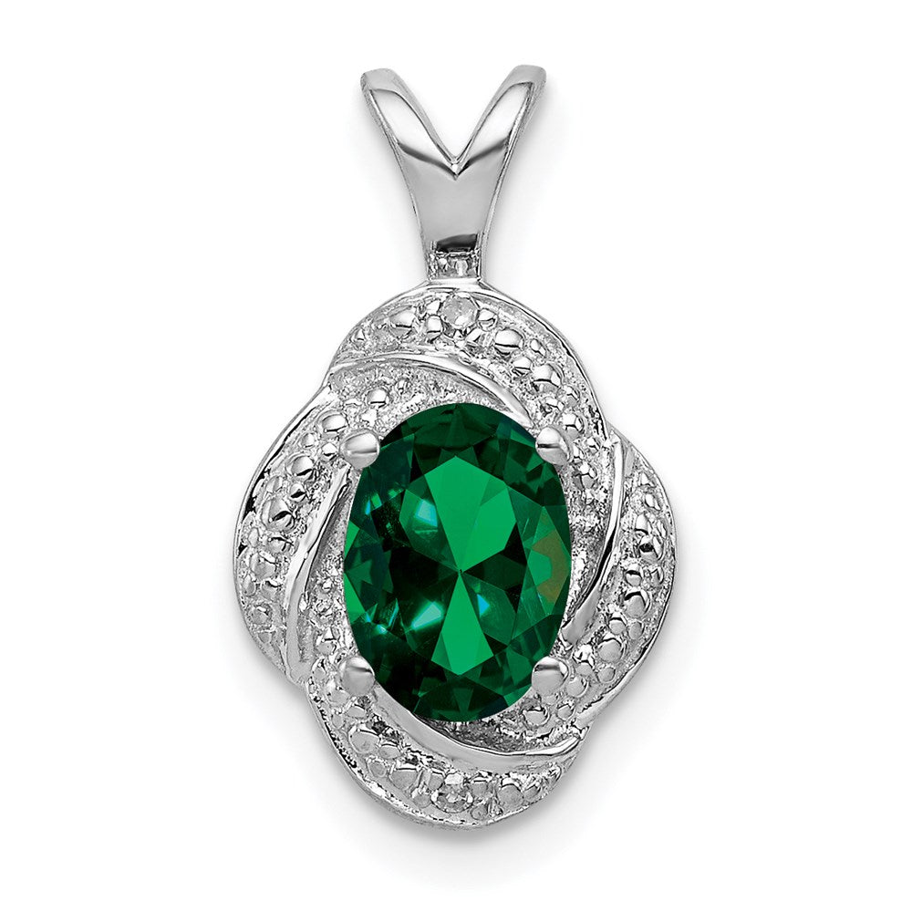 Sterling Silver Rhodium-plated Diam. & Created Emerald Pendant QBPD12MAY