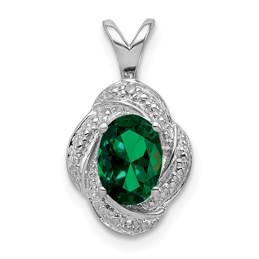 Sterling Silver Rhodium-plated Diam. & Created Emerald Pendant QBPD12MAY