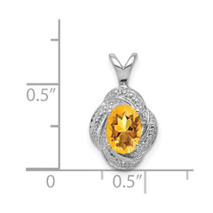 Sterling Silver Rhodium-plated Diam. & Citrine Pendant QBPD12NOV