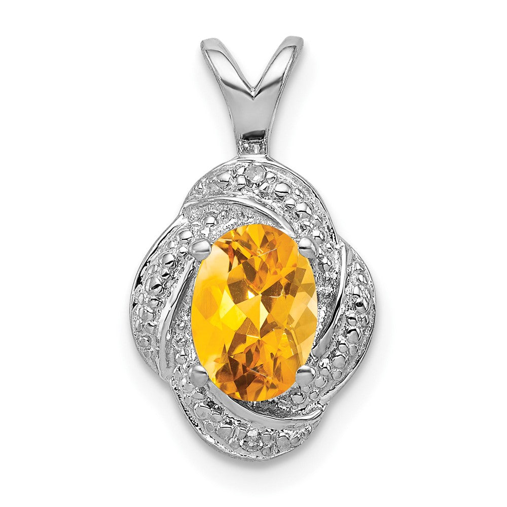 Sterling Silver Rhodium-plated Diam. & Citrine Pendant QBPD12NOV