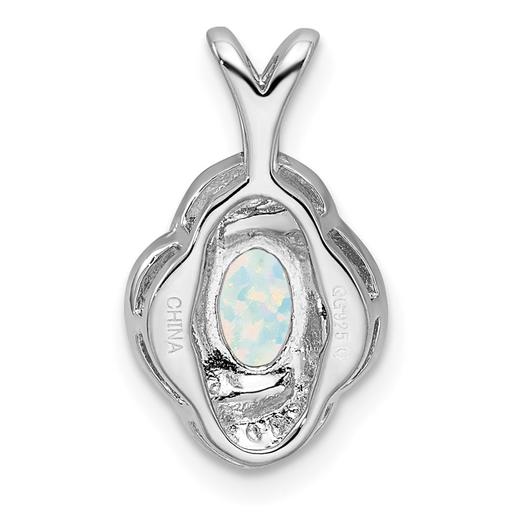 Sterling Silver Rhodium-plated Diam. & Created Opal Pendant QBPD12OCT