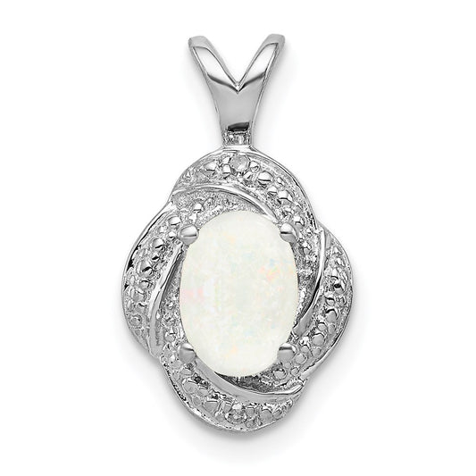 Sterling Silver Rhodium-plated Diam. & Created Opal Pendant QBPD12OCT