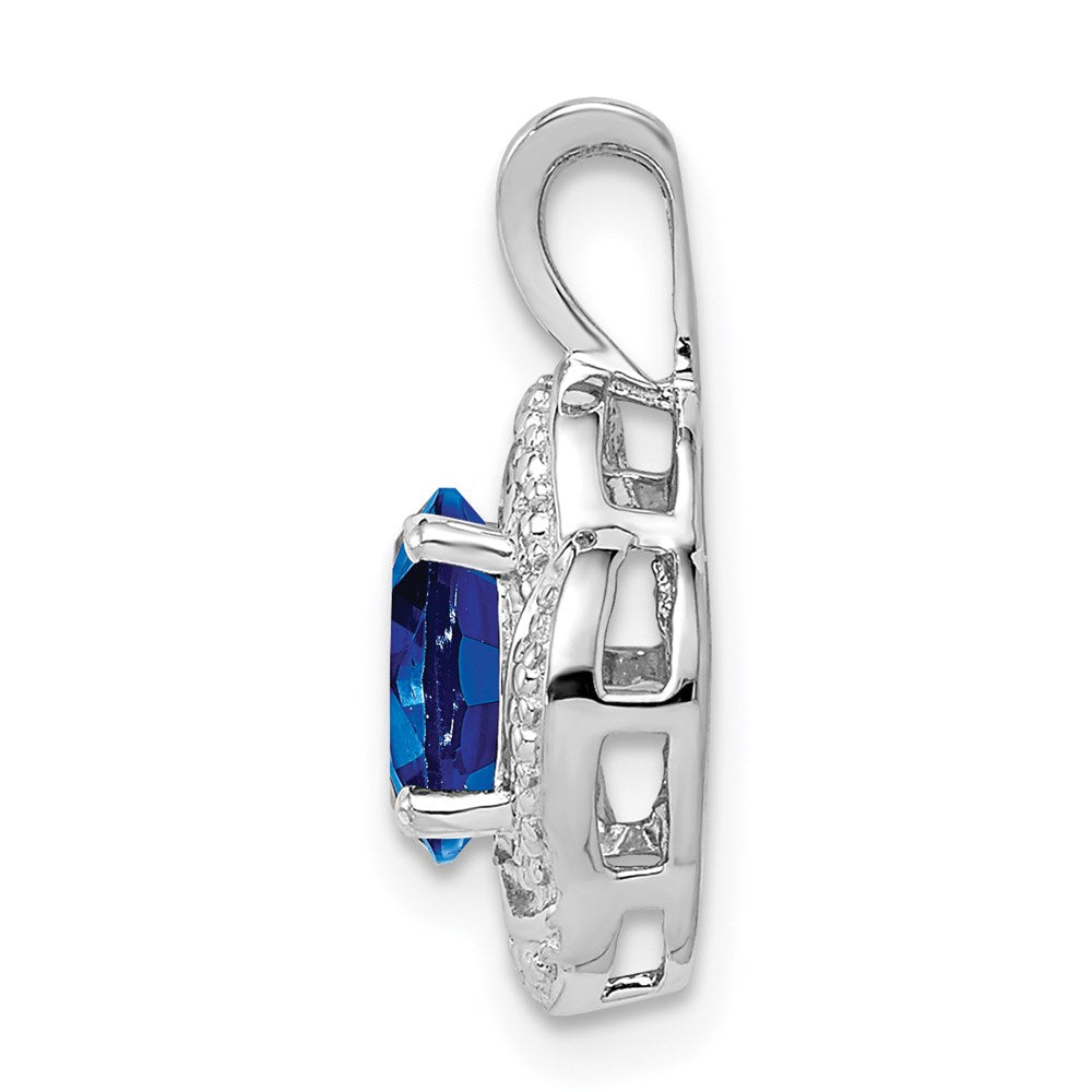 Sterling Silver Rhodium-plated Diam. & Created Sapphire Pendant QBPD12SEP