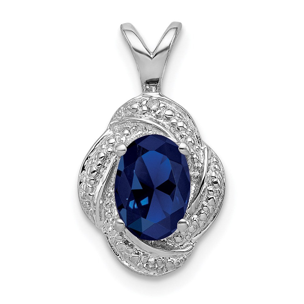 Sterling Silver Rhodium-plated Diam. & Created Sapphire Pendant QBPD12SEP
