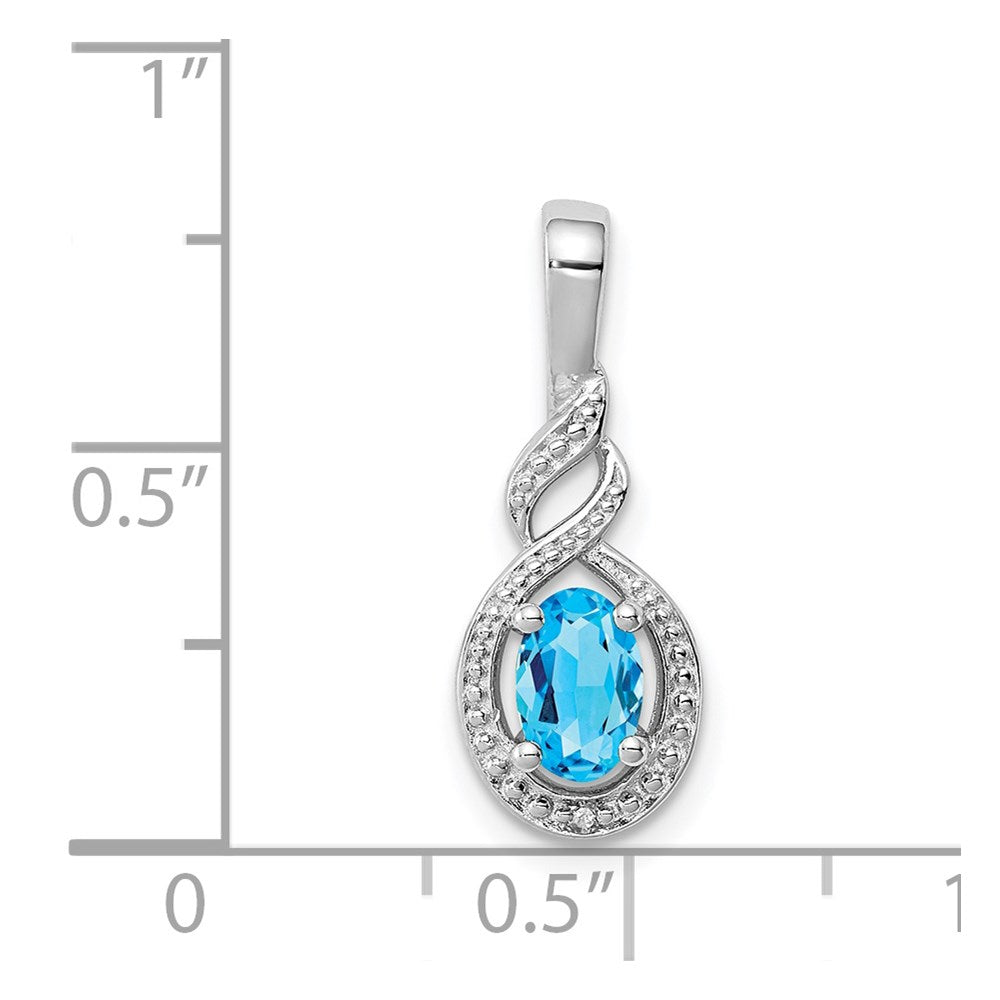 Sterling Silver Rhodium-plated Swiss Blue Topaz & Diam. Pendant QBPD18DEC