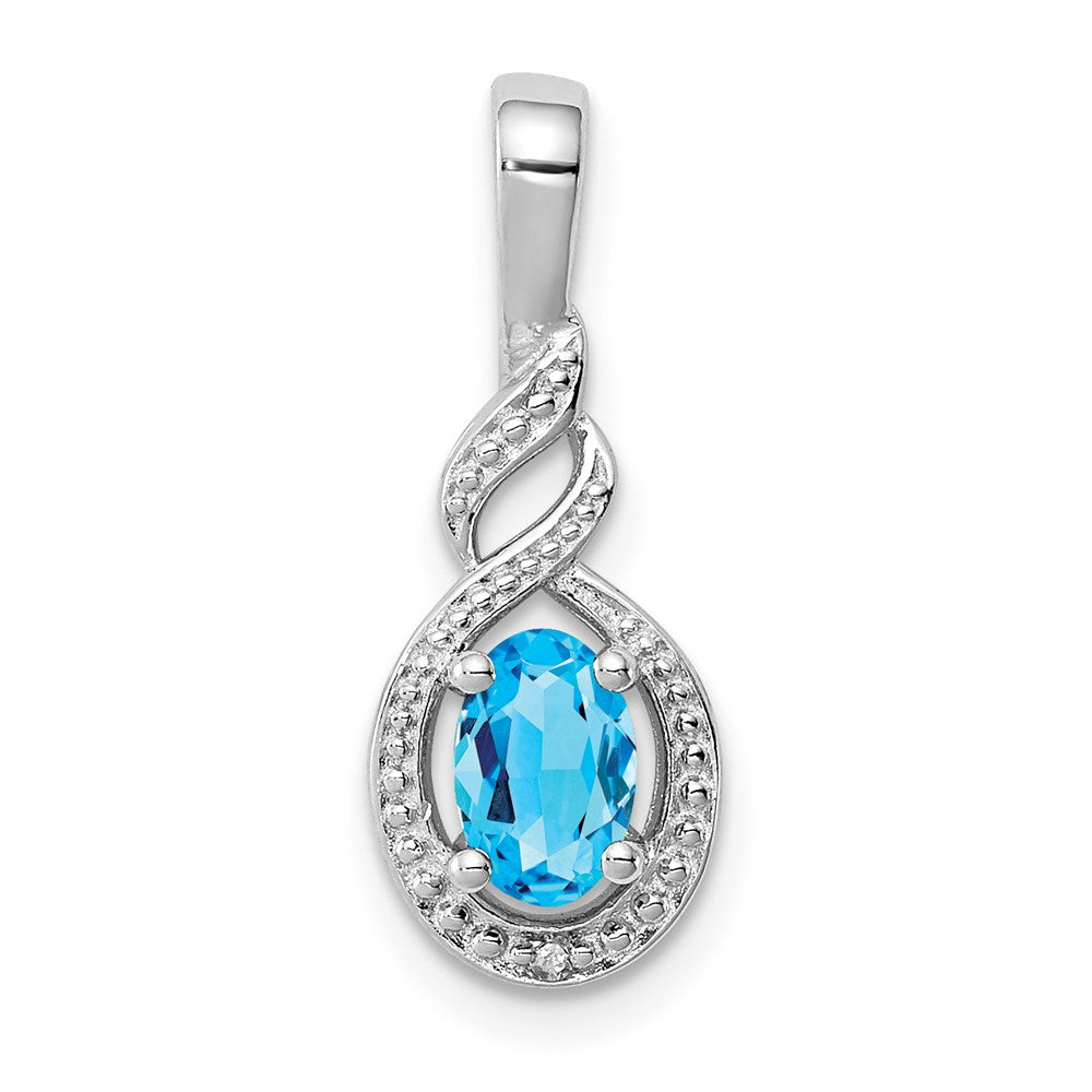 Sterling Silver Rhodium-plated Swiss Blue Topaz & Diam. Pendant QBPD18DEC