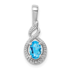 Sterling Silver Rhodium-plated Swiss Blue Topaz & Diam. Pendant QBPD18DEC