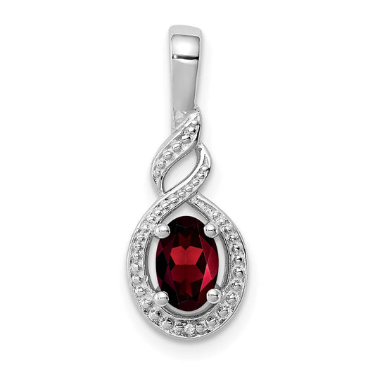 Sterling Silver Rhodium-plated Garnet & Diam. Pendant QBPD18JAN