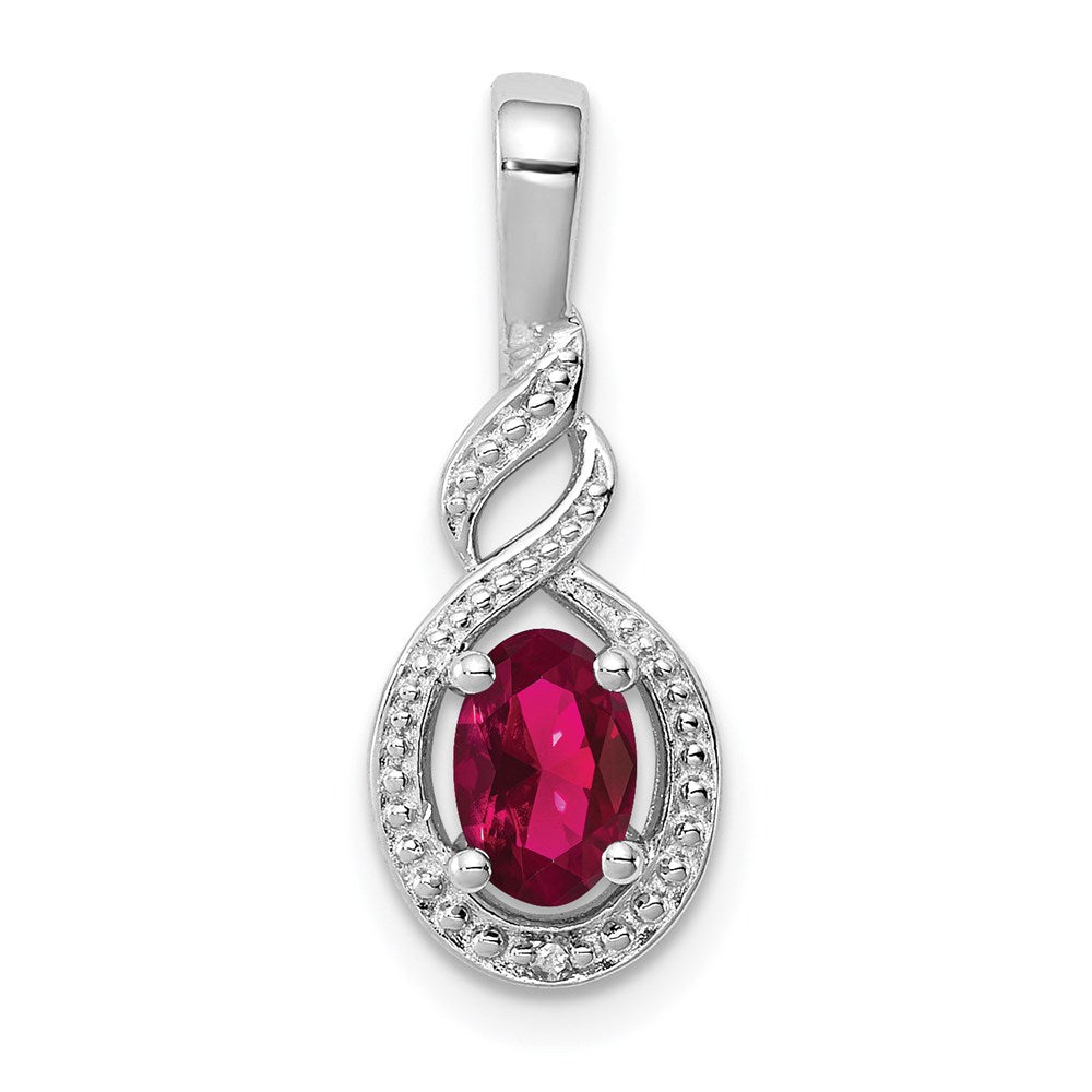 Sterling Silver Rhodium-plated Created Ruby & Diam. Pendant QBPD18JUL