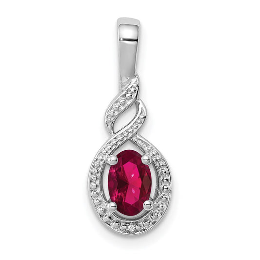 Sterling Silver Rhodium-plated Created Ruby & Diam. Pendant QBPD18JUL
