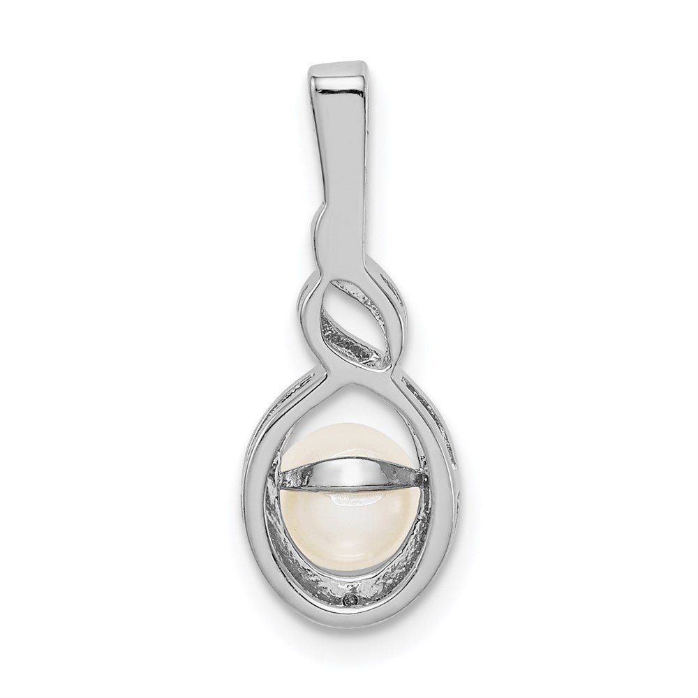 Sterling Silver Rhodium-plated FW Cultured Pearl & Diam. Pendant QBPD18JUN