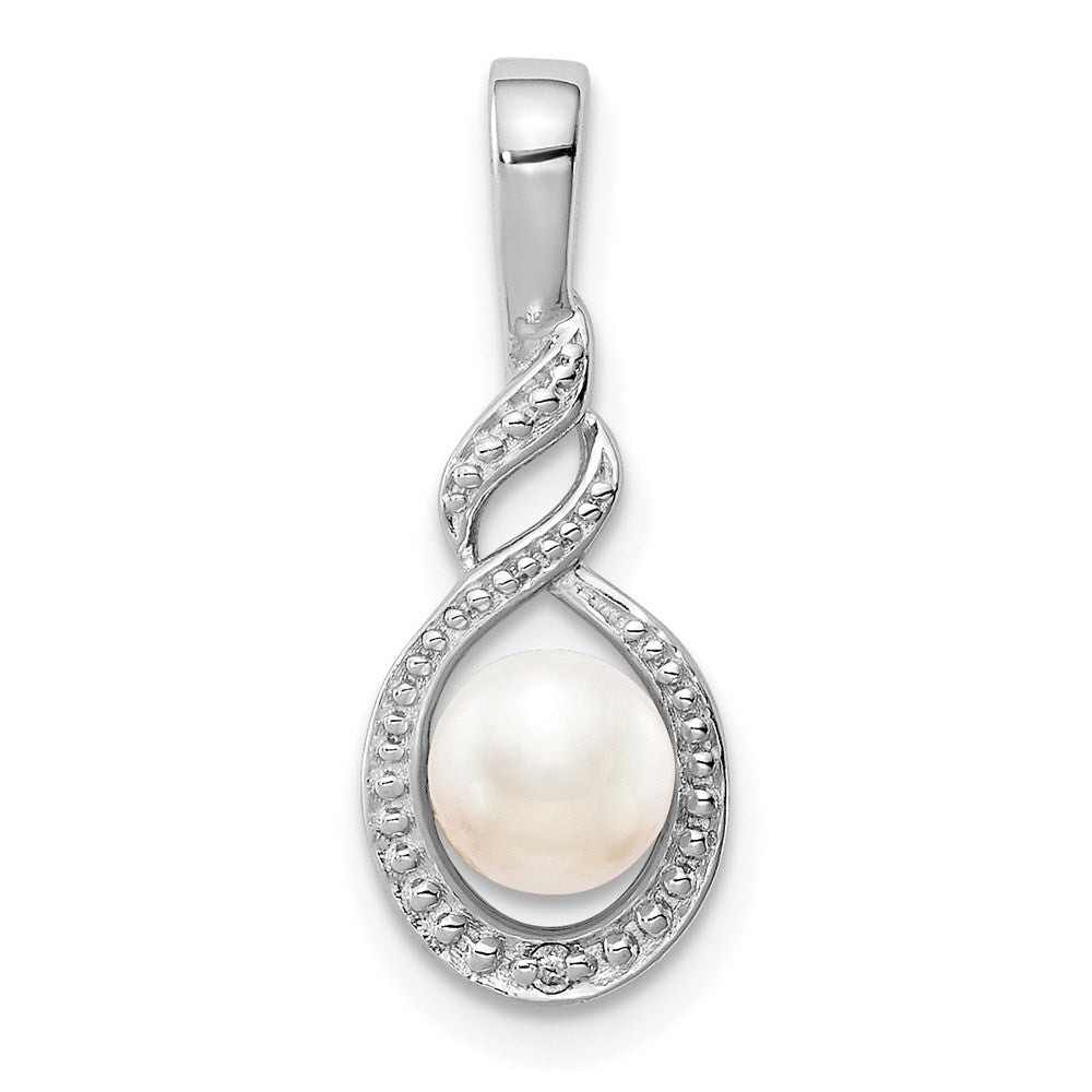Sterling Silver Rhodium-plated FW Cultured Pearl & Diam. Pendant QBPD18JUN