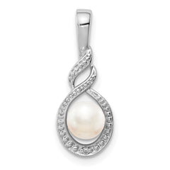 Sterling Silver Rhodium-plated FW Cultured Pearl & Diam. Pendant QBPD18JUN