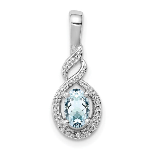 Sterling Silver Rhodium-plated Aquamarine & Diam. Pendant QBPD18MAR