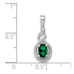 Sterling Silver Rhodium-plated Created Emerald & Diam. Pendant QBPD18MAY