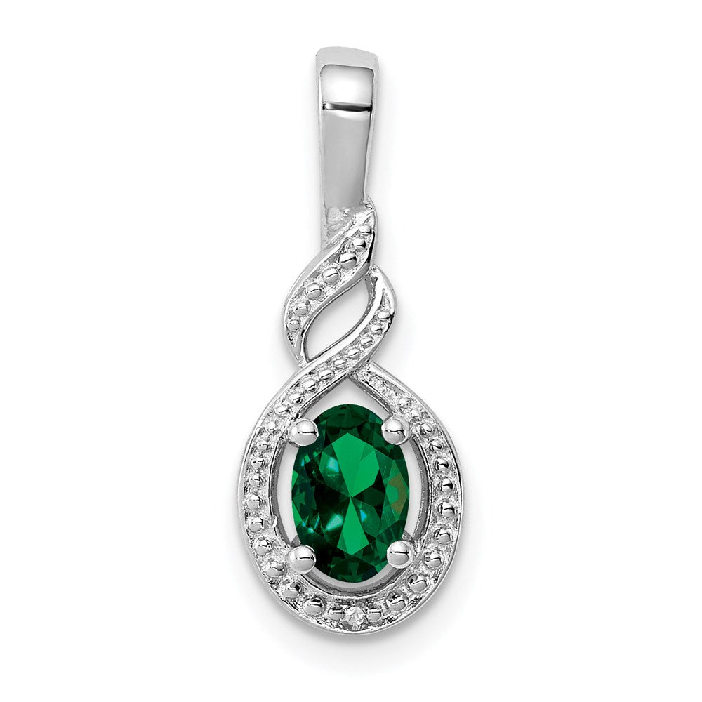 Sterling Silver Rhodium-plated Created Emerald & Diam. Pendant QBPD18MAY