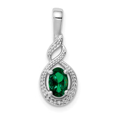 Sterling Silver Rhodium-plated Created Emerald & Diam. Pendant QBPD18MAY