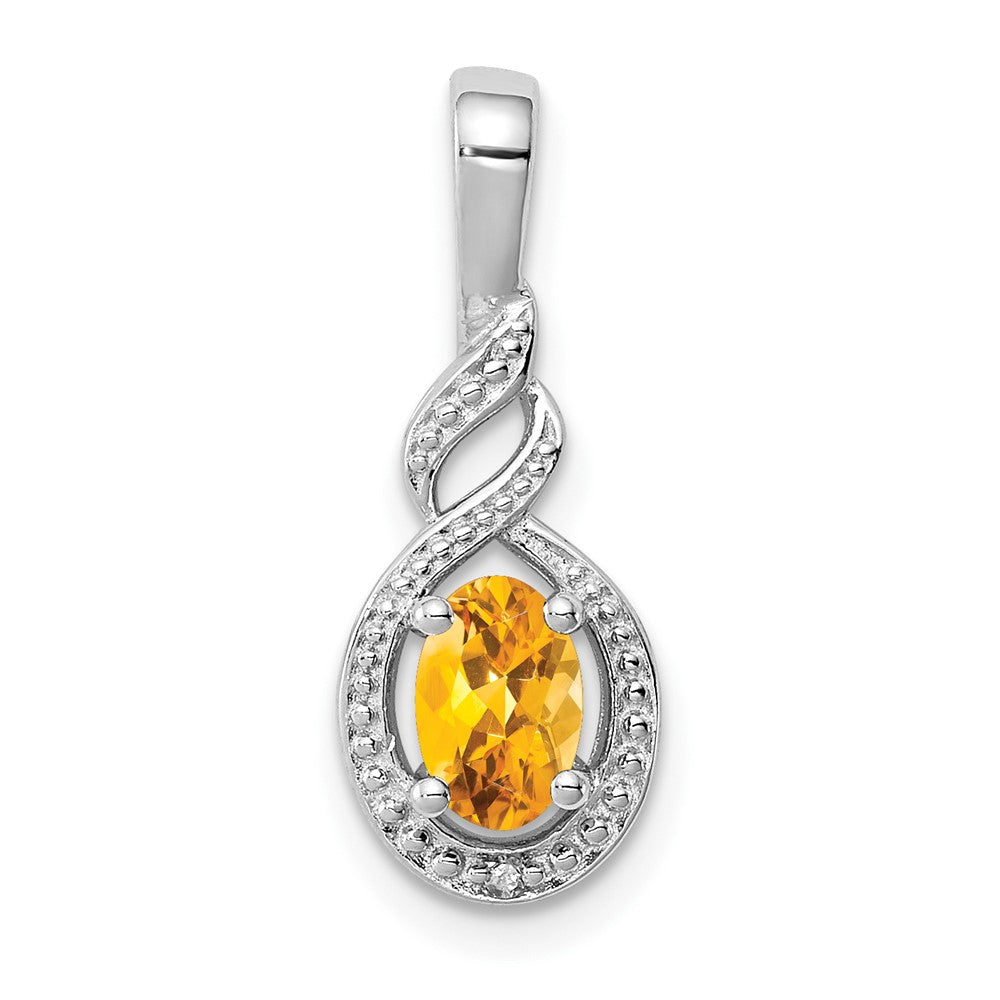 Sterling Silver Rhodium-plated Citrine & Diam. Pendant QBPD18NOV