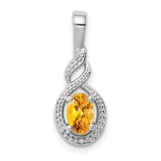 Sterling Silver Rhodium-plated Citrine & Diam. Pendant QBPD18NOV