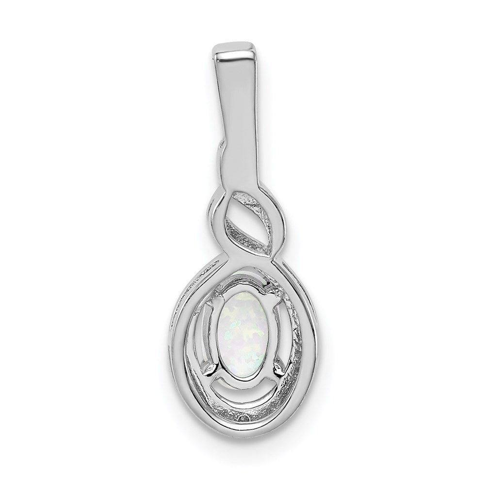 Sterling Silver Rhodium-plated Created Opal & Diam. Pendant QBPD18OCT