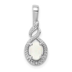Sterling Silver Rhodium-plated Created Opal & Diam. Pendant QBPD18OCT