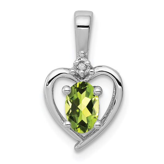 Sterling Silver Rhodium-plated Peridot & Diam. Pendant QBPD19AUG