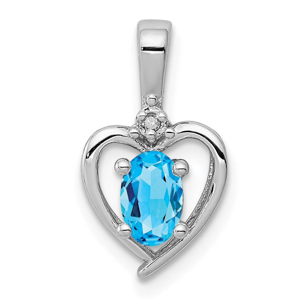 Sterling Silver Rhodium-plated Light Swiss Blue Topaz & Diam. Pendant QBPD19DEC