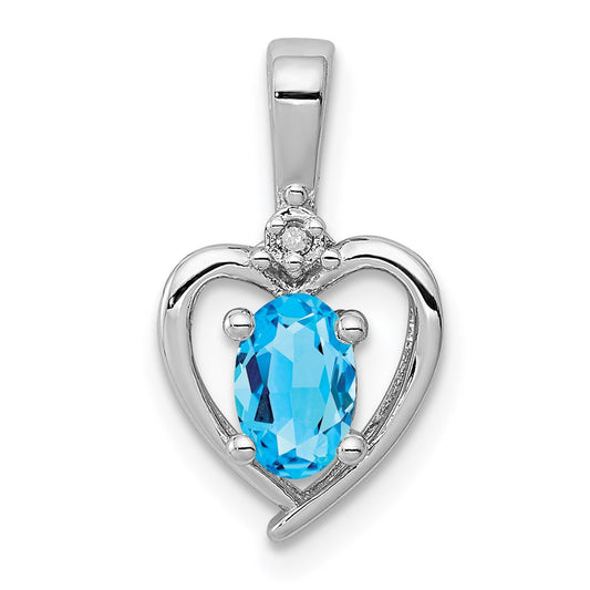 Sterling Silver Rhodium-plated Light Swiss Blue Topaz & Diam. Pendant QBPD19DEC