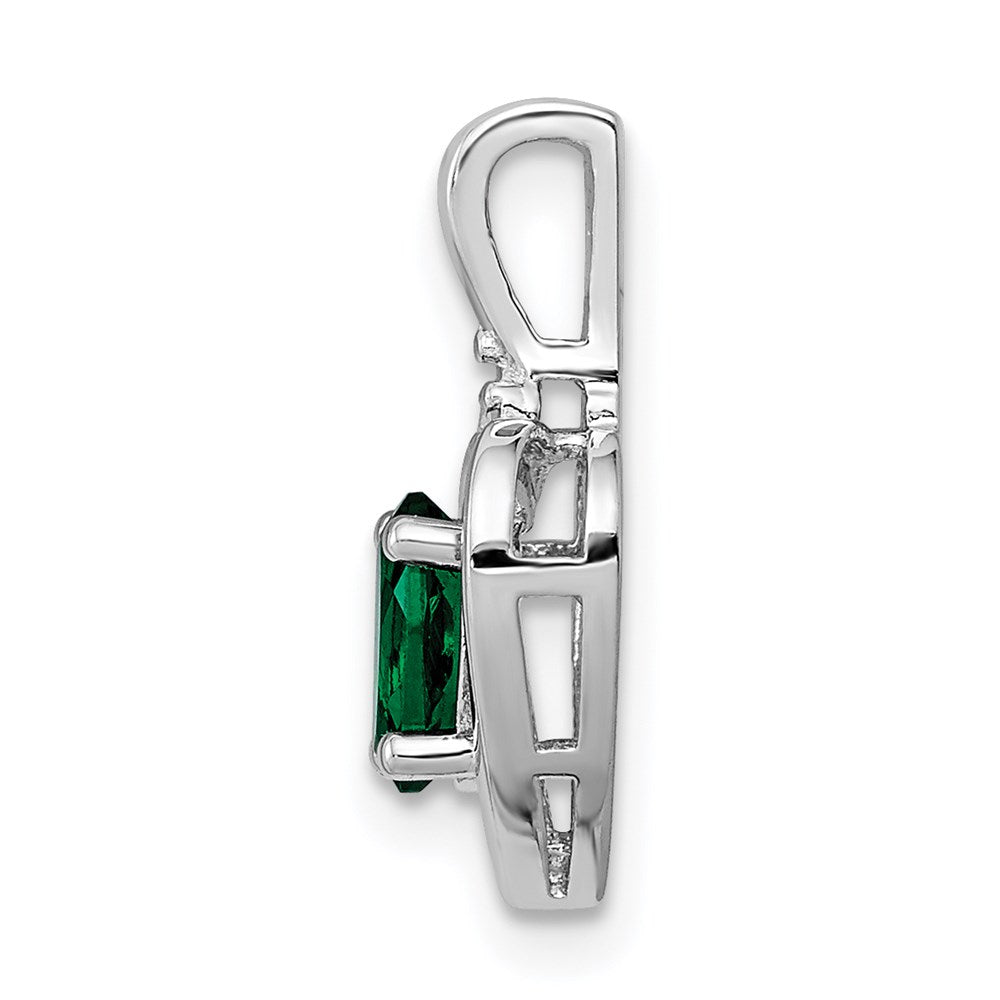 Sterling Silver Rhodium-plated Created Emerald & Diam. Pendant QBPD19MAY