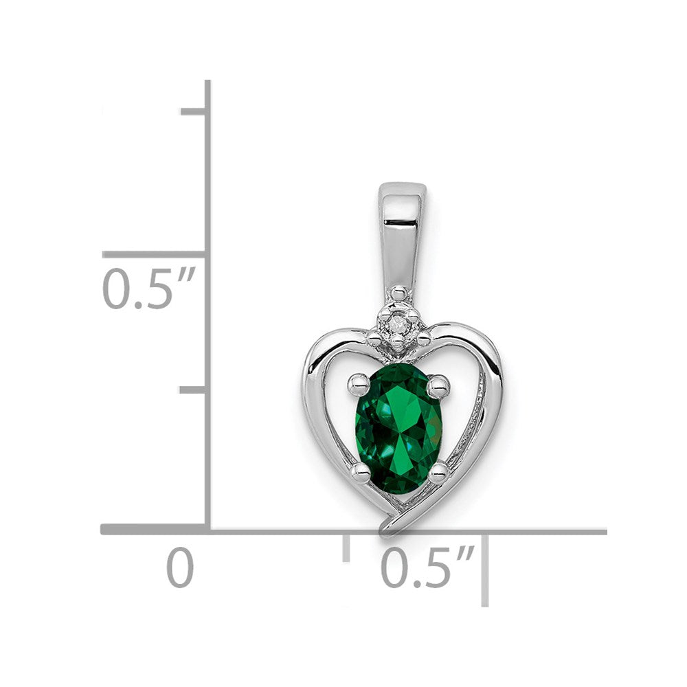 Sterling Silver Rhodium-plated Created Emerald & Diam. Pendant QBPD19MAY