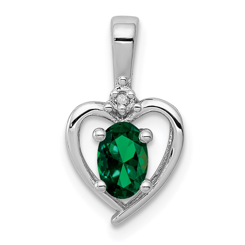 Sterling Silver Rhodium-plated Created Emerald & Diam. Pendant QBPD19MAY