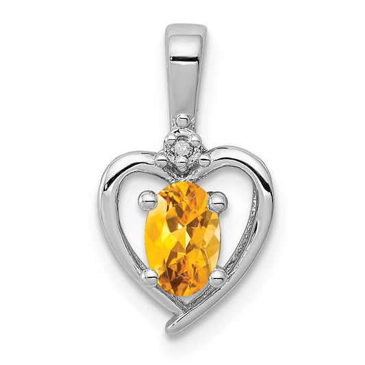 Sterling Silver Rhodium-plated Citrine & Diam. Pendant QBPD19NOV
