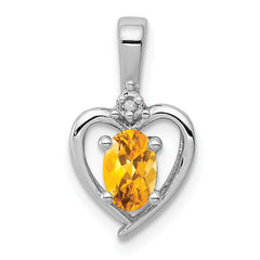 Sterling Silver Rhodium-plated Citrine & Diam. Pendant QBPD19NOV