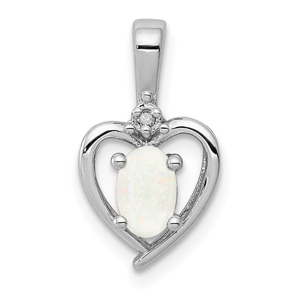 Sterling Silver Rhodium-plated Created Opal & Diam. Pendant QBPD19OCT