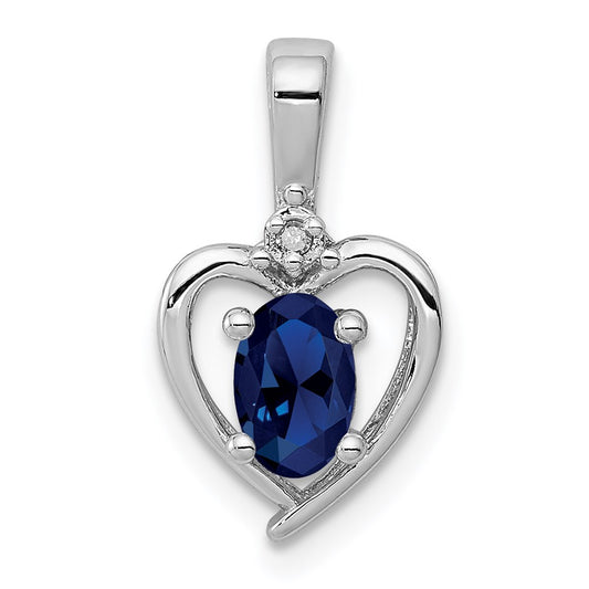 Sterling Silver Rhodium-plated Created Sapphire & Diam. Pendant QBPD19SEP