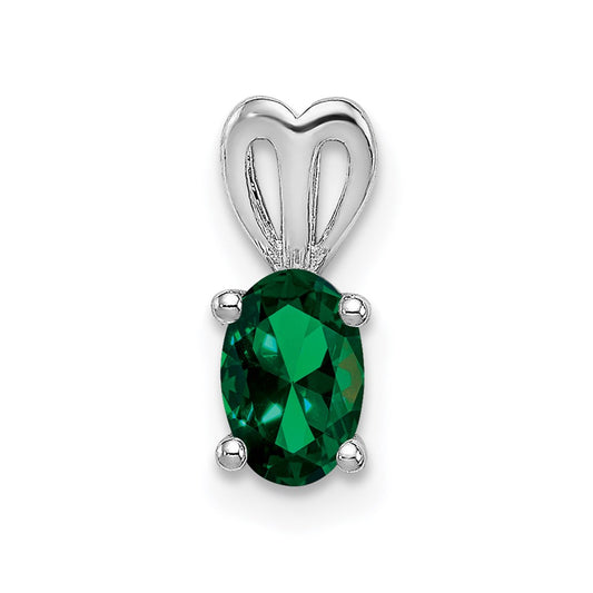 Sterling Silver Rhodium-plated Created Emerald Pendant QBPD20MAY