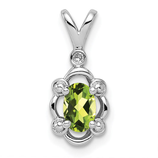 Sterling Silver Rhodium-plated Peridot & Diam. Pendant QBPD21AUG