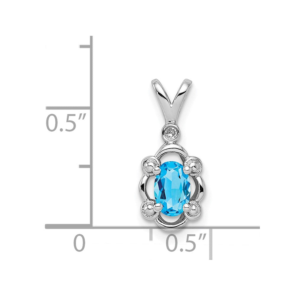 Sterling Silver Rhodium-plated Light Swiss Blue Topaz & Diam. Pendant QBPD21DEC