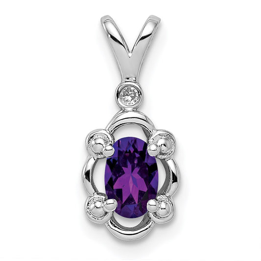 Sterling Silver Rhodium-plated Amethyst & Diam. Pendant QBPD21FEB