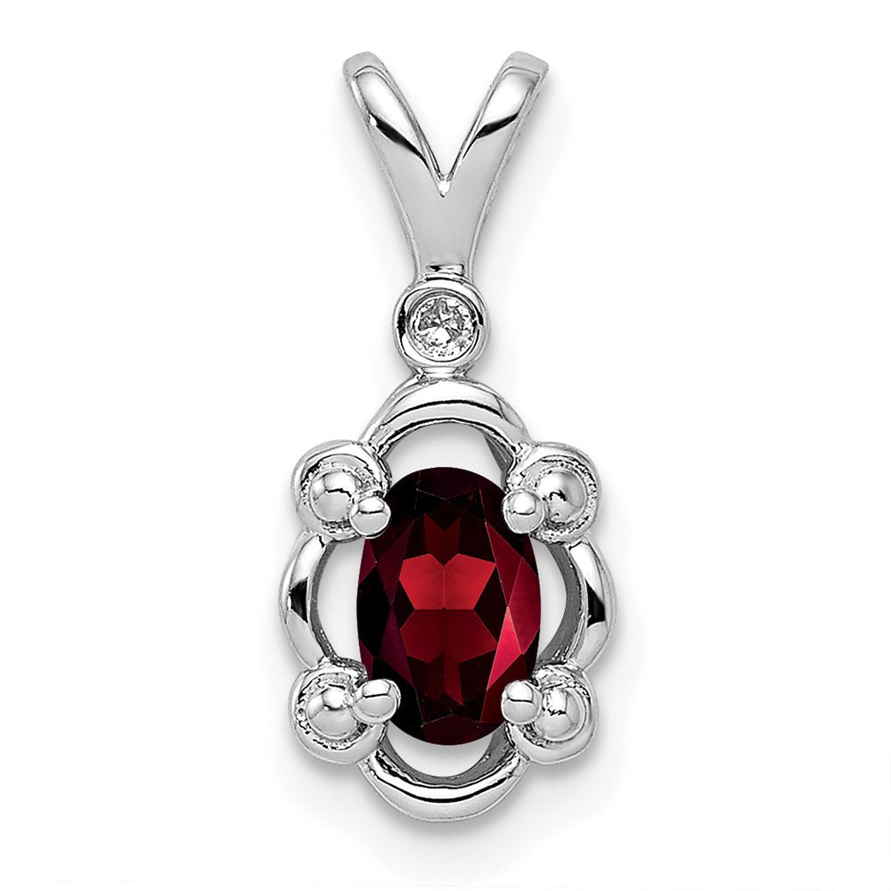 Sterling Silver Rhodium-plated Garnet & Diam. & Diam. Pendant QBPD21JAN