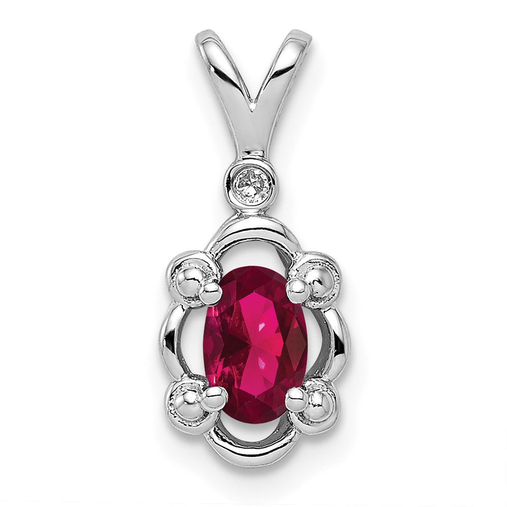 Sterling Silver Rhodium-plated Created Ruby & Diam. Pendant QBPD21JUL