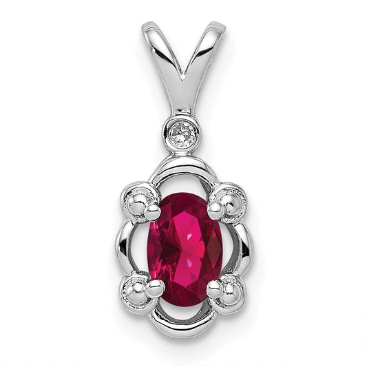 Sterling Silver Rhodium-plated Created Ruby & Diam. Pendant QBPD21JUL