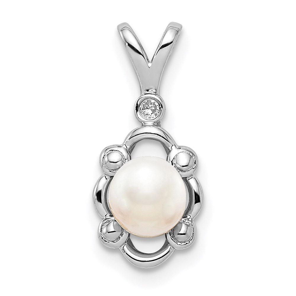 Sterling Silver Rhodium-plated FW Cultured Pearl & Diam. Pendant QBPD21JUN