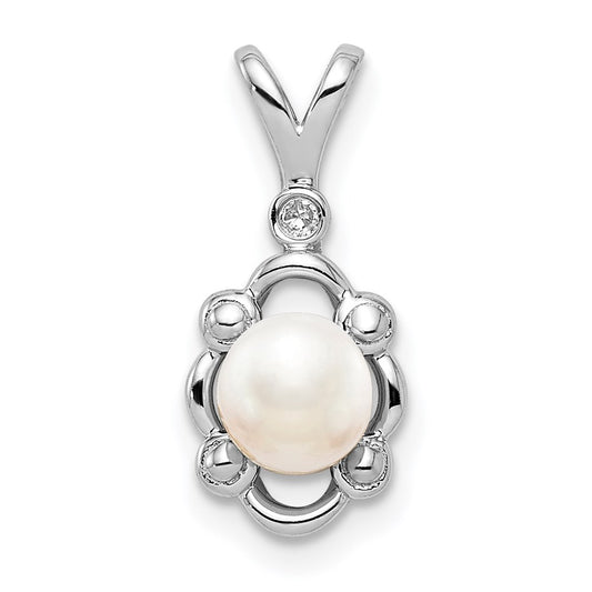 Sterling Silver Rhodium-plated FW Cultured Pearl & Diam. Pendant QBPD21JUN