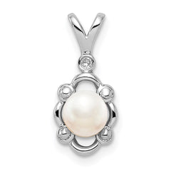 Sterling Silver Rhodium-plated FW Cultured Pearl & Diam. Pendant QBPD21JUN
