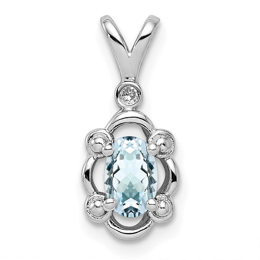 Sterling Silver Rhodium-plated Aquamarine & Diam. Pendant QBPD21MAR