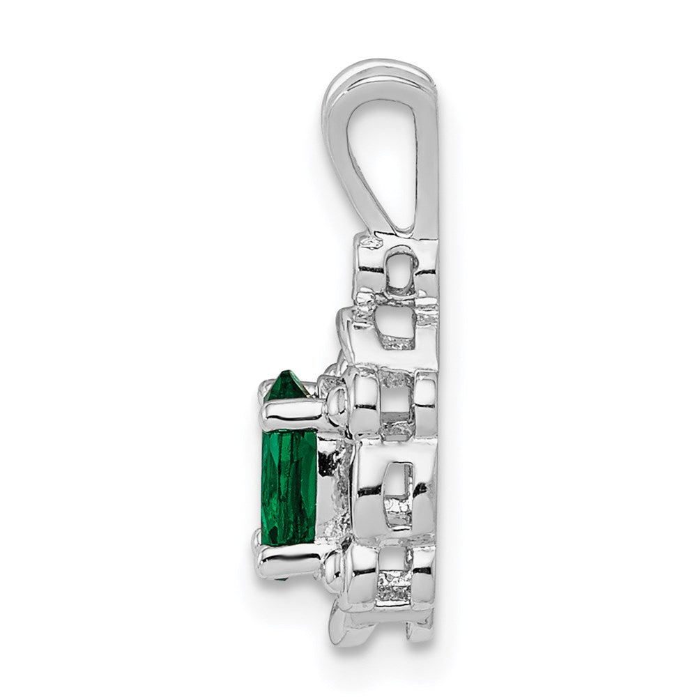 Sterling Silver Rhodium-plated Created Emerald & Diam. Pendant QBPD21MAY