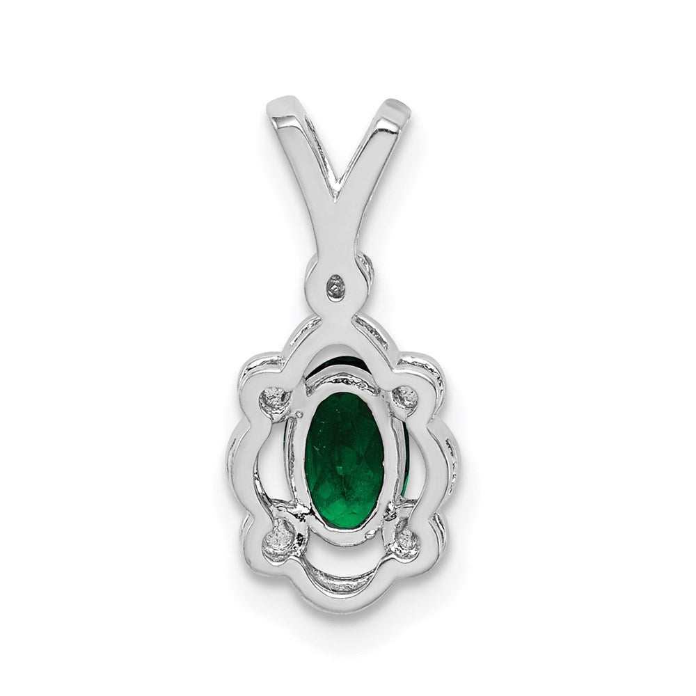 Sterling Silver Rhodium-plated Created Emerald & Diam. Pendant QBPD21MAY