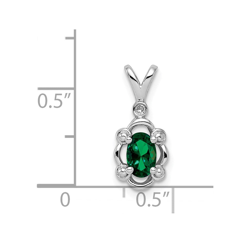 Sterling Silver Rhodium-plated Created Emerald & Diam. Pendant QBPD21MAY