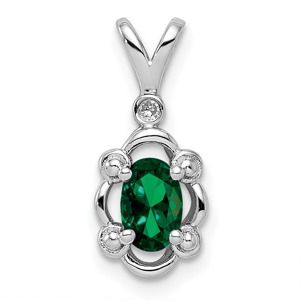 Sterling Silver Rhodium-plated Created Emerald & Diam. Pendant QBPD21MAY